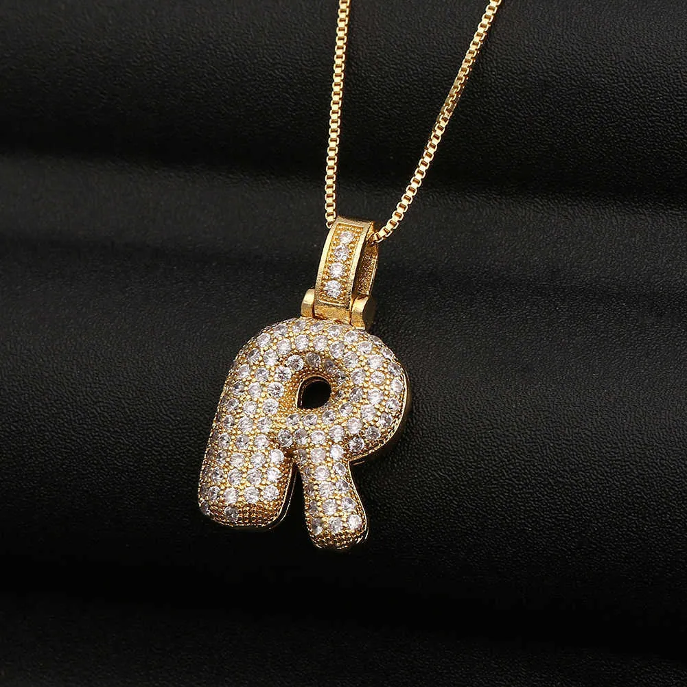 Collier lettre bubble plaqué or avec pendentif zirconia_voghion.com