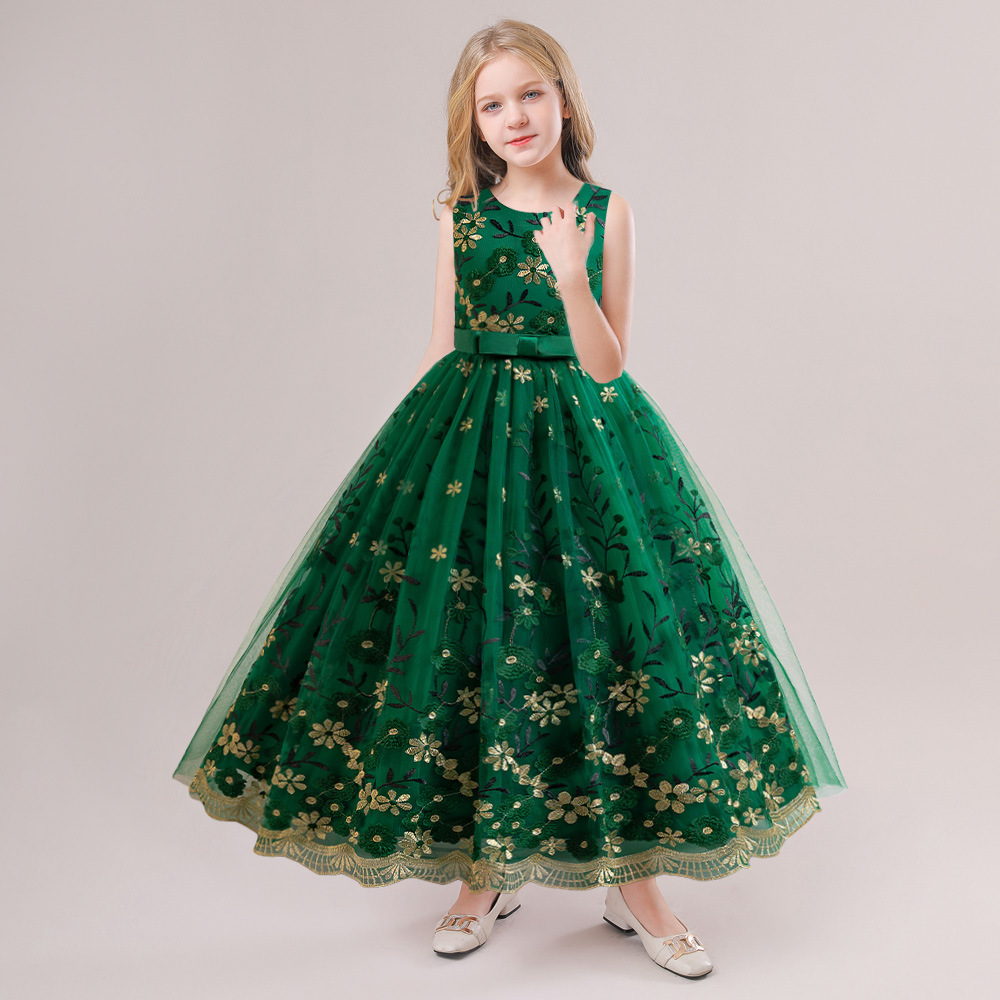 Kinderkleidung neues Mädchenkleid Prinzessinnenkleid mittlerer und großer Kinder besticktes Netzkleid Kinderferienleistungskostüme_voghion.com