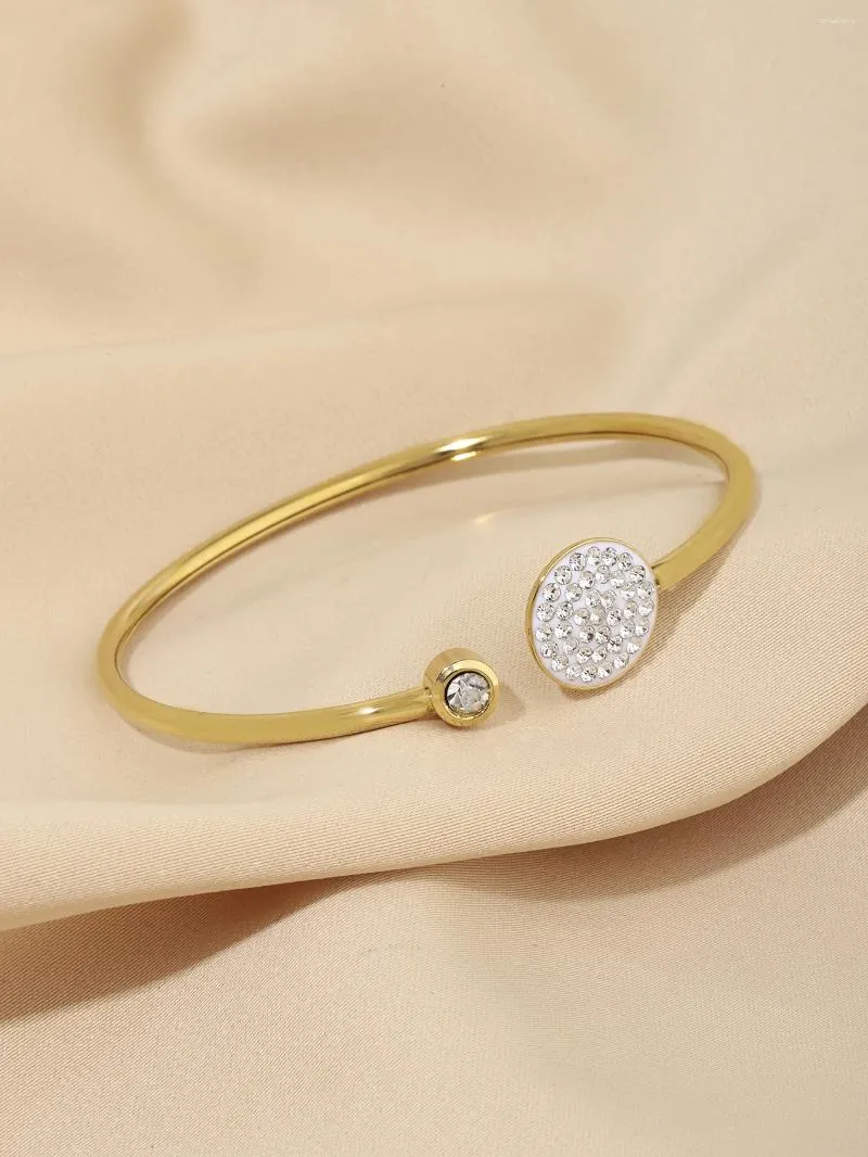 Bangle A Simple And Fashionable Gift With An Open Brick Inlaid Bracelet Stainless Steel Jewelry Gold-plated Exquisite_voghion.com