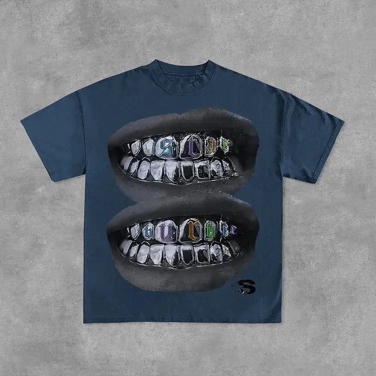 Loose Lip Print Graphic 100% Cotton T-Shirt Men Y2K Summer Short Sleeves Vintage Oversize Tshirt Streetwear Women Tops_voghion.com