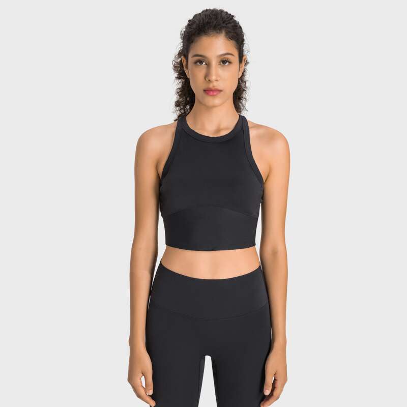 Double 6 Lycra Yoga Vest Women's Chest Cushion Non Running Cup Shockproof Sports Underwear High Collar Breast Top ET001_voghion.com