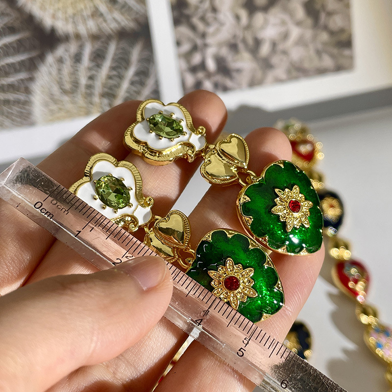 Collana retrò colorata arte amore cura sollievo stile palazzo fiore pesca cuore mezza età alta qualità collare catena femmina_voghion.com