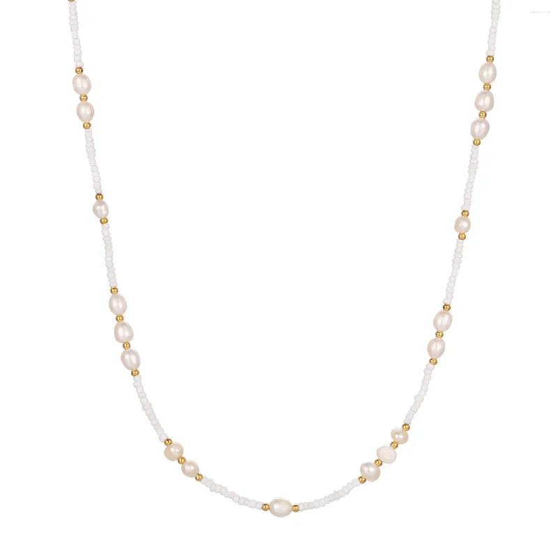 Catene in acciaio inossidabile perle artificiali color argento e placcate in oro collana a catena delicata moda regalo per_voghion.com