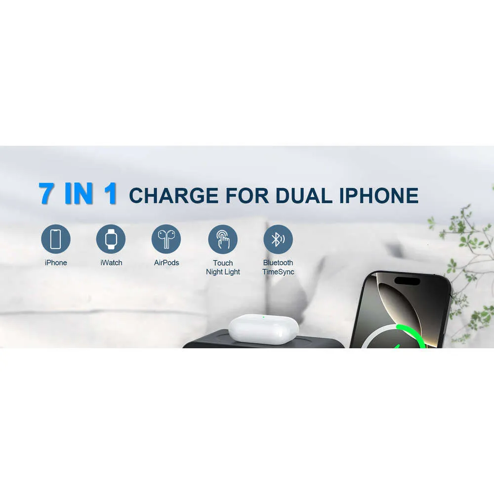 DHGadgets 7 In 1 Wireless Charging Station, Fast Charger Station With Dual IPhone, Bluetooth TimeSync, Night Light,33W_voghion.com
