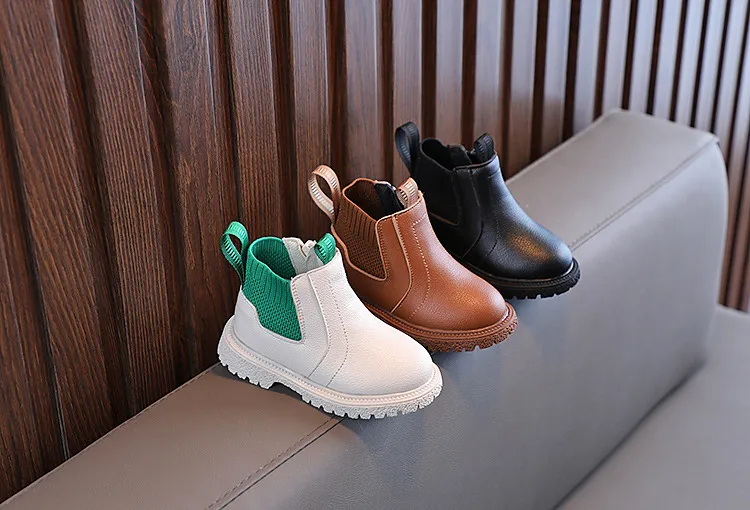 Winter Nieuwe Kinderen Dikke Warme Zijrits PU Leren Waterdichte Sneeuwlaarzen Kidsnest Jongens Meisjes Antislip Pluche Katoenen Schoenen_voghion.com