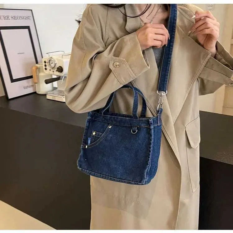 Borsa a tracolla in denim da donna grande borsa a spalla moda_voghion.com