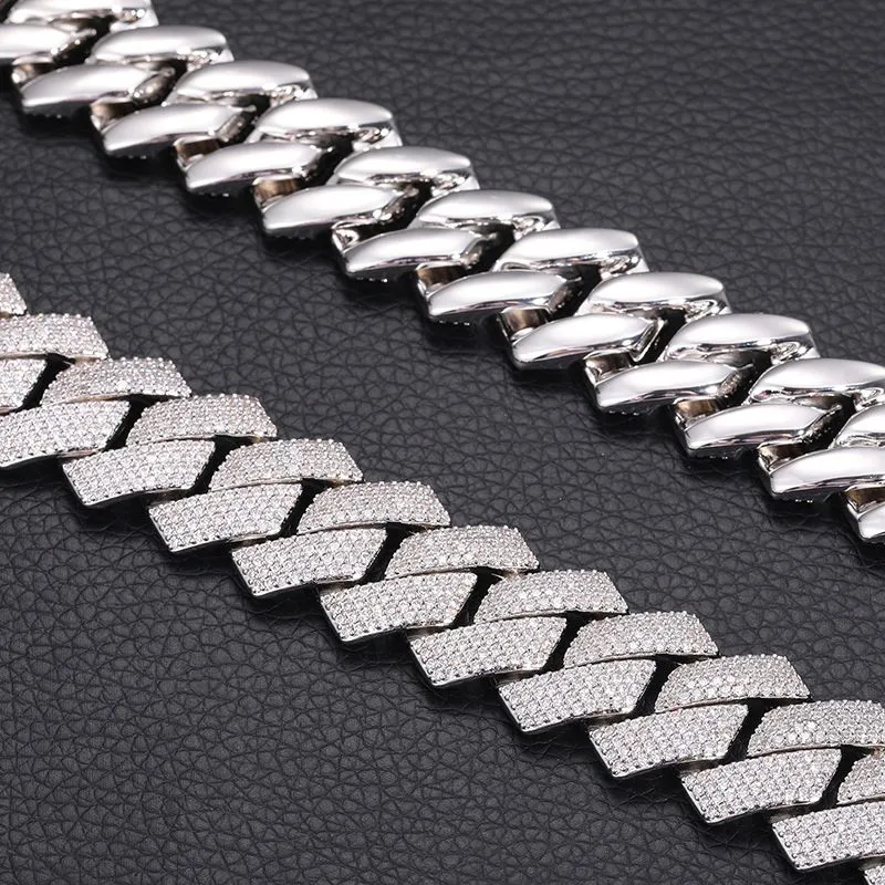 Collana Hip Hop da Uomo Alta Qualità Fibbia Lunga 20MM Larga 4 File Moissanite Diamante Catena a Maglia Cubana Catene alla Moda_voghion.com
