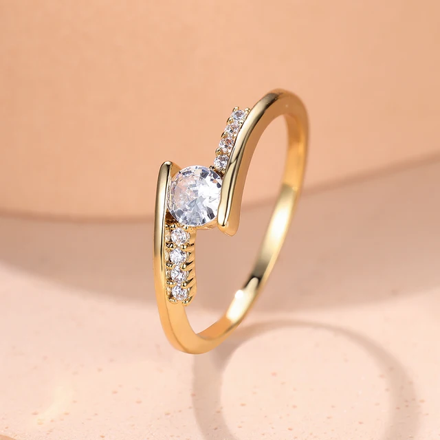 Bagues fines minimalistes en forme de petite pierre ronde couleur or et zircon blanc pour femmes, alliances, bagues empilables, bijoux de fiançailles_voghion.com
