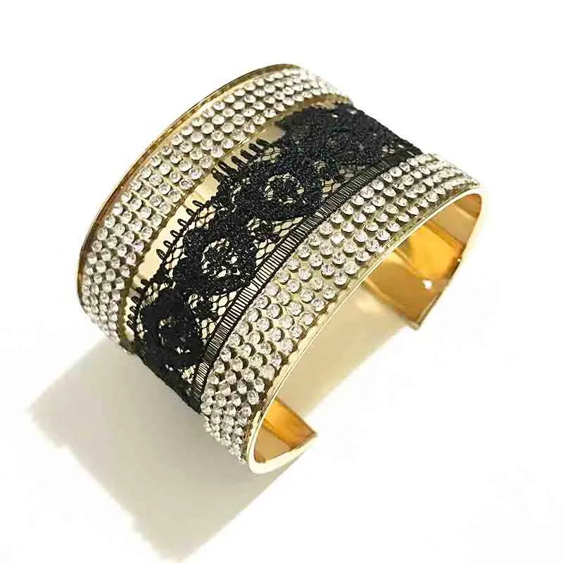 Armring Gotisk Spets & Strassinlägg Öppen Manschett Guldfärgad Metall Breda Armband För Damer Modesmycken_voghion.com