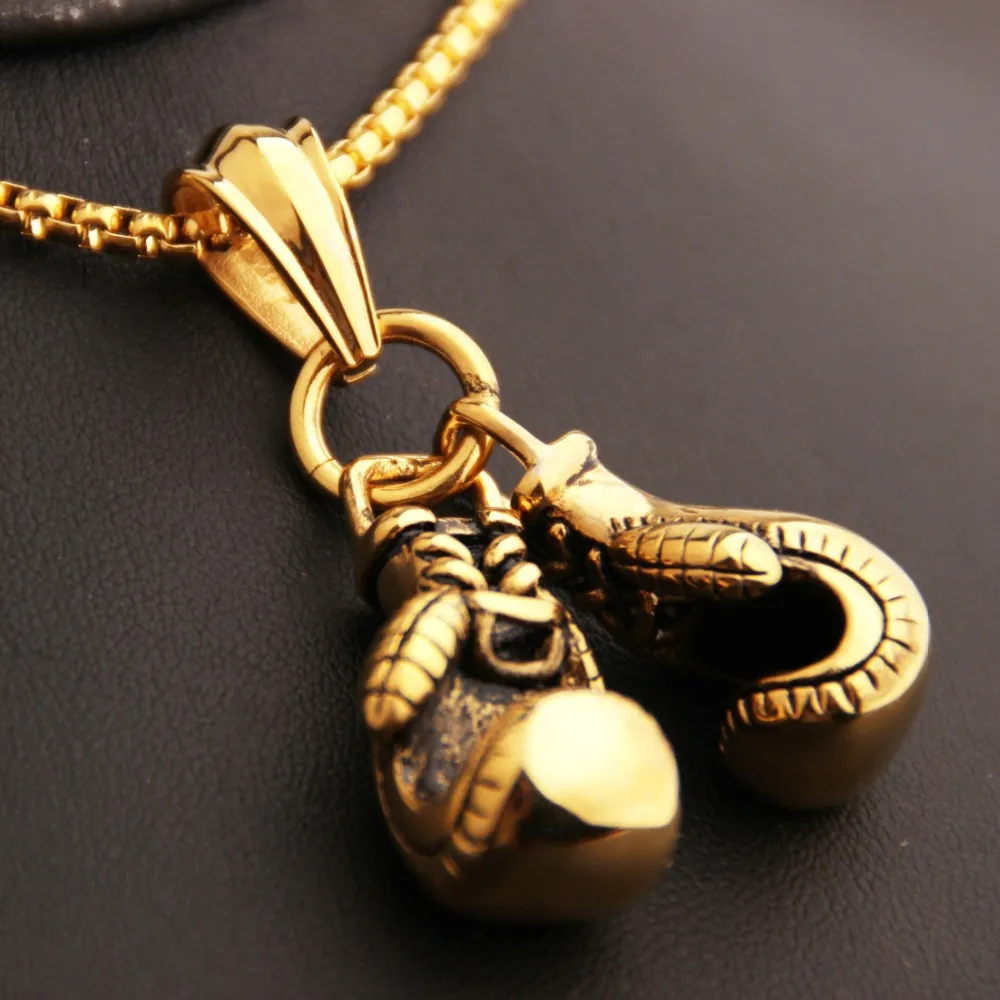 Pendant Necklaces 2pcs/set Mens Unisex Stainless Steel Sier Color/gold Black Boxing Gloves Necklace Sport Colar Jewelry_voghion.com