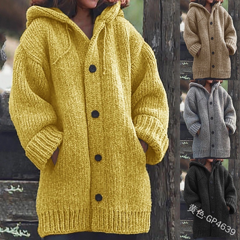 Women's Mid-Length Sweater New Cardigan Hooded Jacket M107