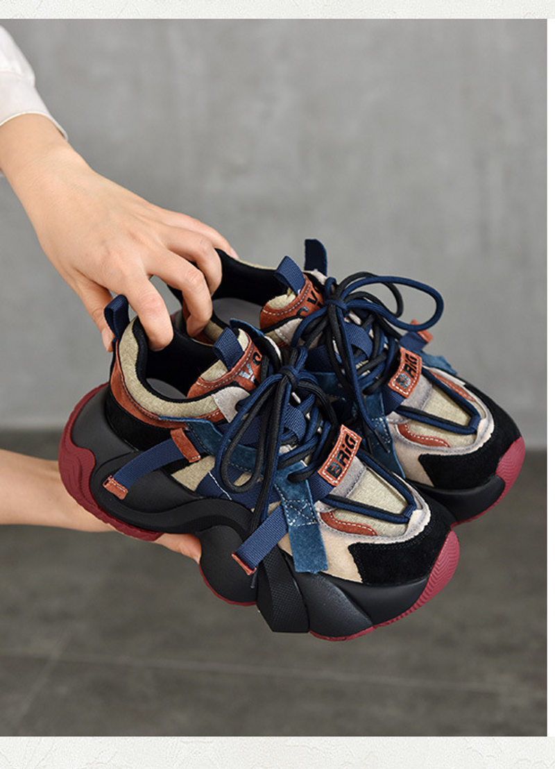 Chaussures de sport décontractées à semelle épaisse pour papa, en cuir véritable, polyvalentes, à lacets, basses, Design Sense, nouvelle collection printemps 2024_voghion.com