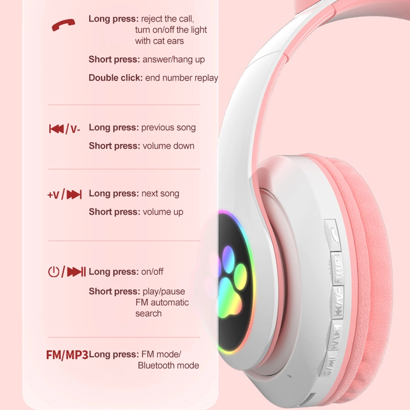 Draadloze bluetooth koptelefoon met kattenoren en microfoon_voghion.com