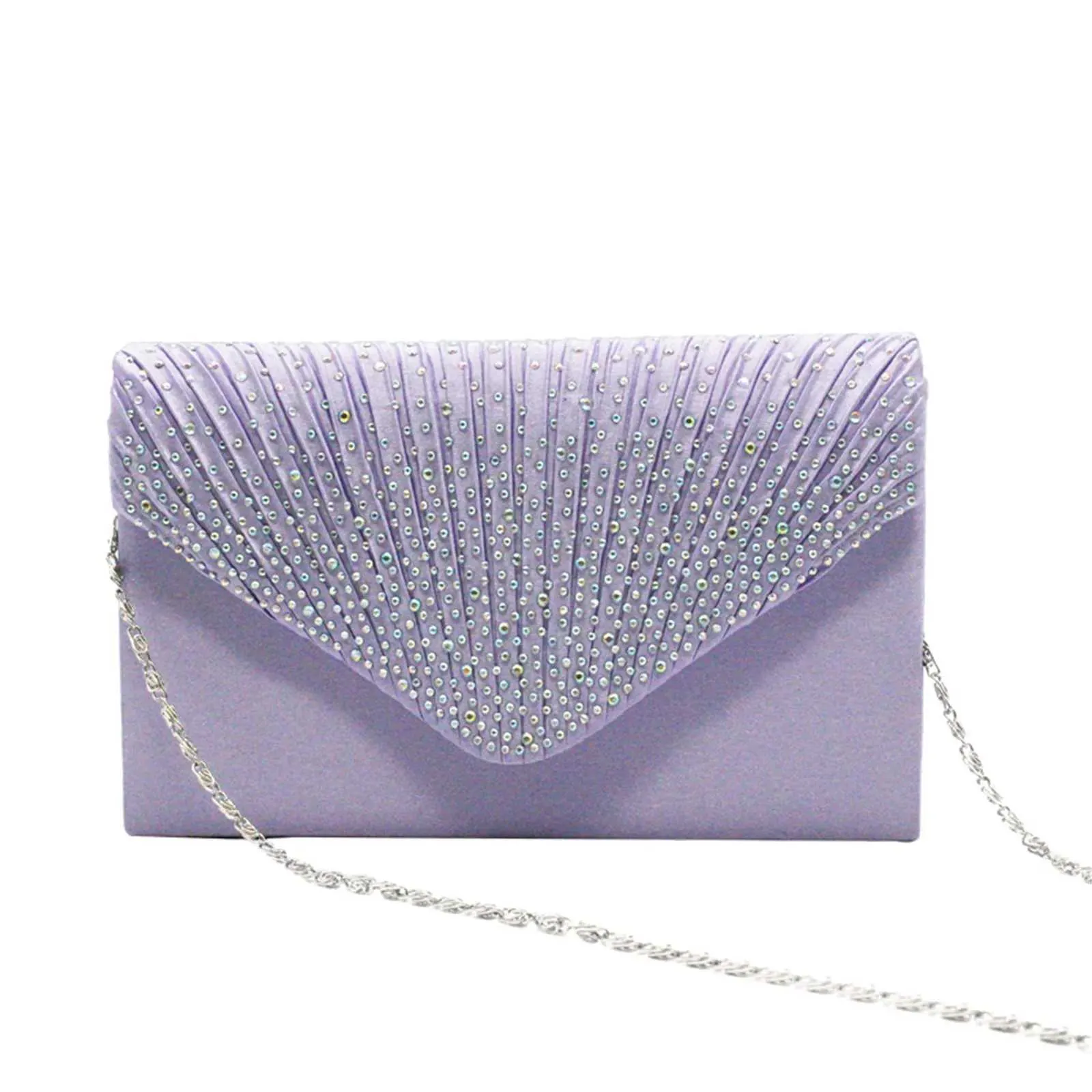 Modische und elegante Clutch für Damen aus Satin mit rhinestone-verzierter Schulterpartie, dünne Kette, passend zu Party- und Bankettkleidern, Abendtasche_voghion.com