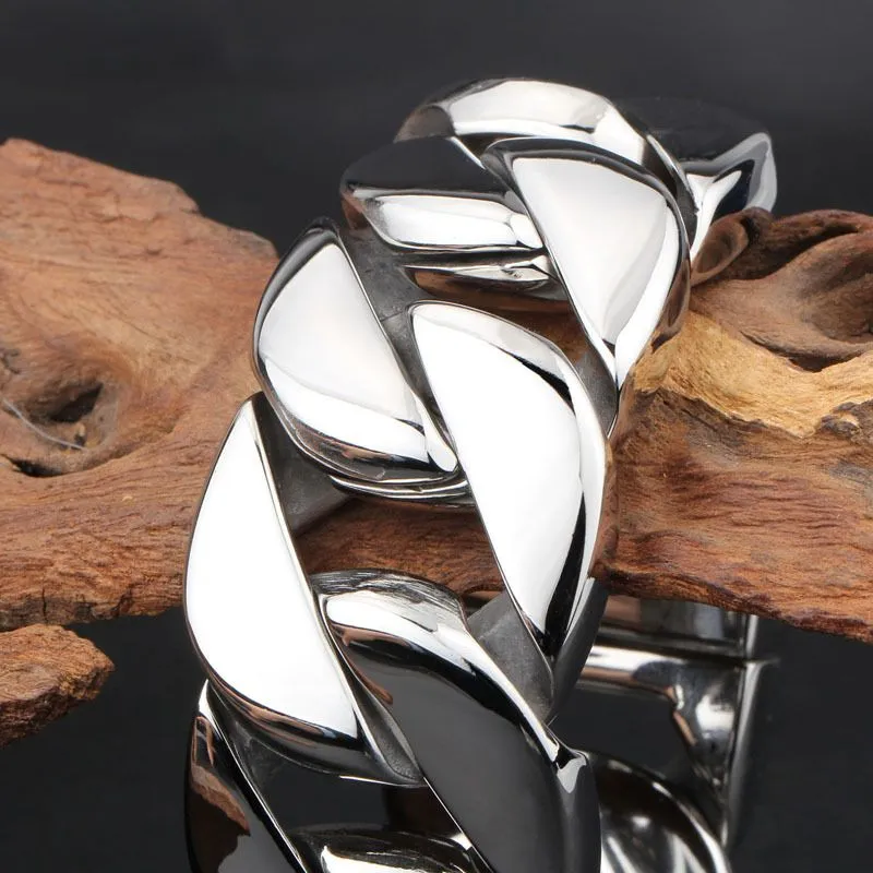 Cuban Link Chain Bracelets For Men Heavy Stainless Steel Bangle_voghion.com