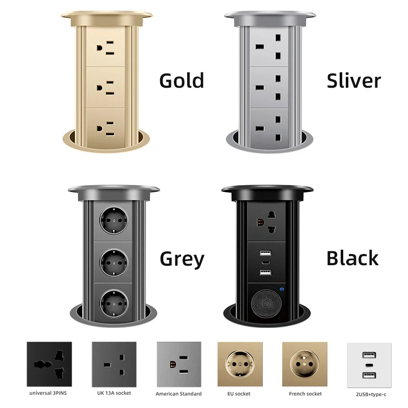 Automatic Pop Up Socket EU UK US Universal Standard Plug Adapter USB Type-c Bluetooth Audio Lift Smart Home Appliance_voghion.com