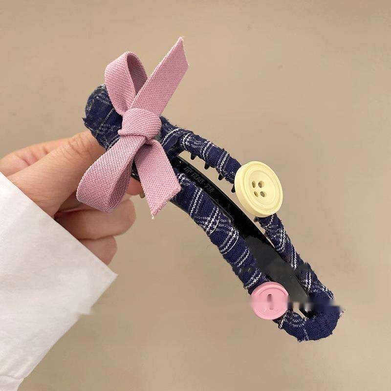 Hai Tian Blue~Blue Button Straight Clip Women's 2025 New High-end Back Of The Head Disc Hair Travel Hairpin_voghion.com