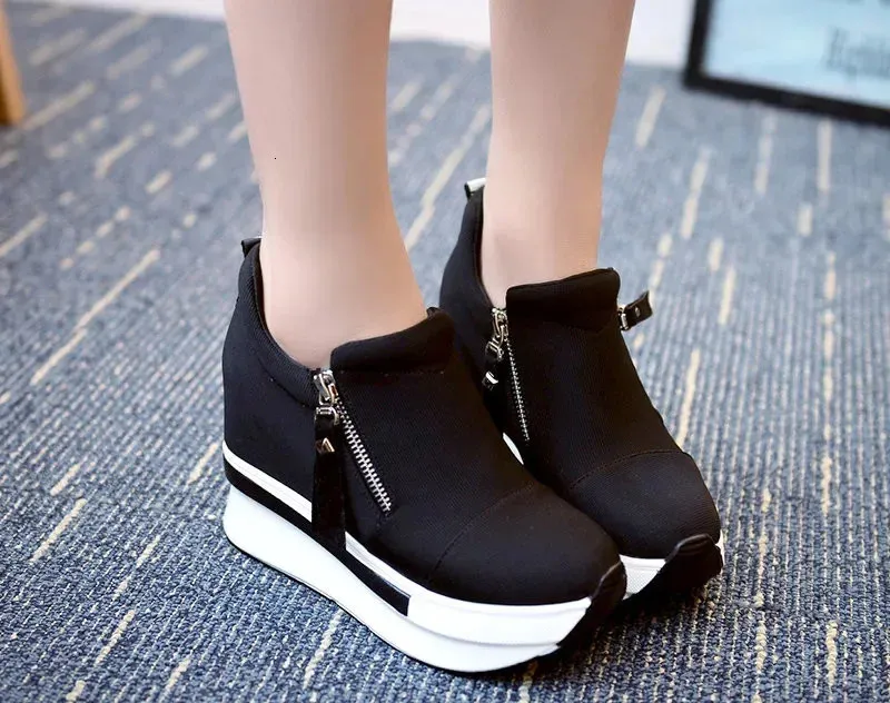 Pantofi sport dama cu platformă, roșii, casual, confortabili, din pânză neagră, cu toc înalt, Tenis Atos Mujer 241122_voghion.com