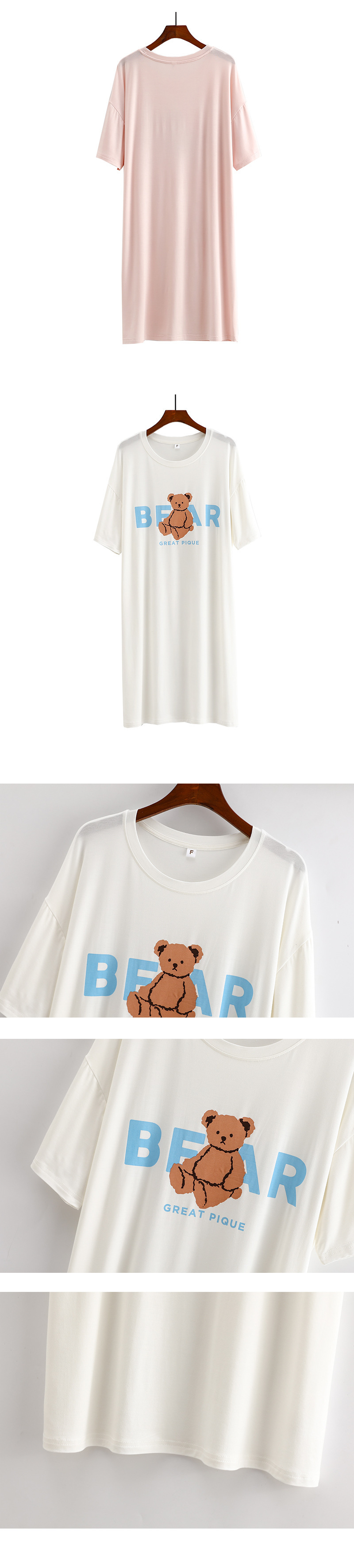 Camisón de mujer en modal con estampado de oso manga corta_voghion.com