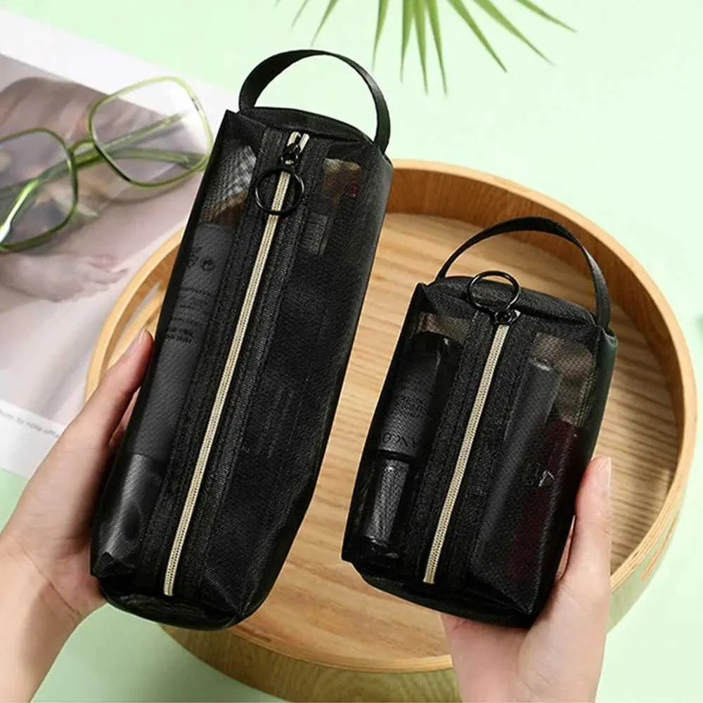 1/3 stykke mesh 3-størrelser transparent sort kosmetik bærbar rejse toilet organizer læbestift opbevaringstaske Y241023_voghion.com