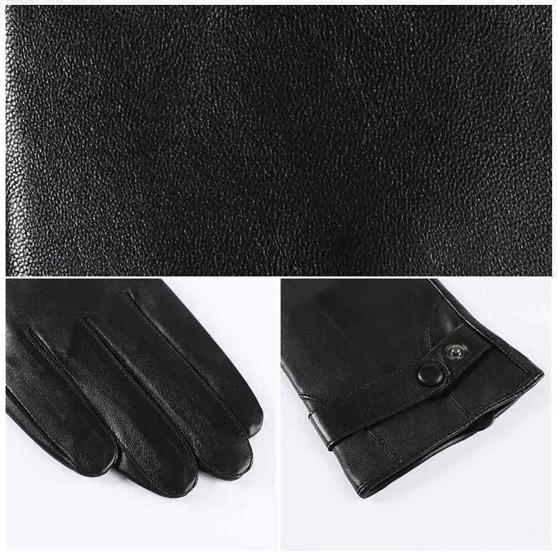 Gants de moto en cuir de mouton pour hommes d'affaires d'automne et d'hiver avec écran tactile et doigts complets, noirs, NR196 211224_voghion.com