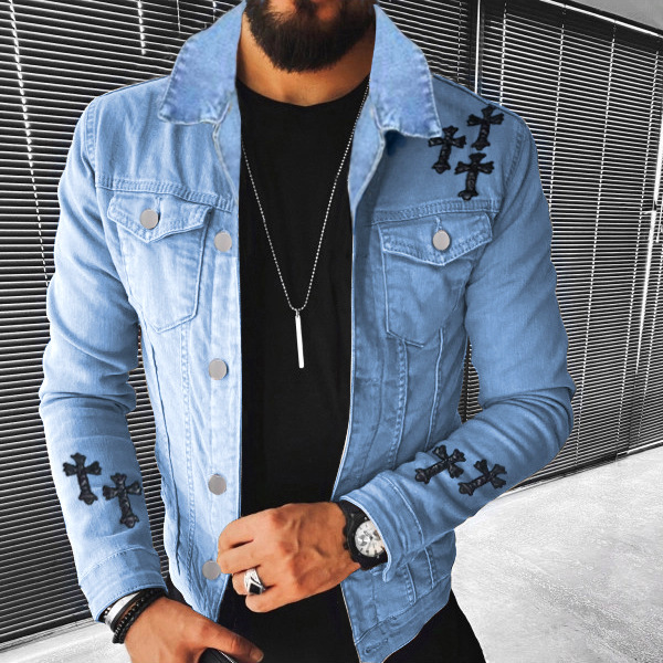 2533 autumn/winter coat hip-hop series patchwork patch printed men's street denim jacket top_voghion.com