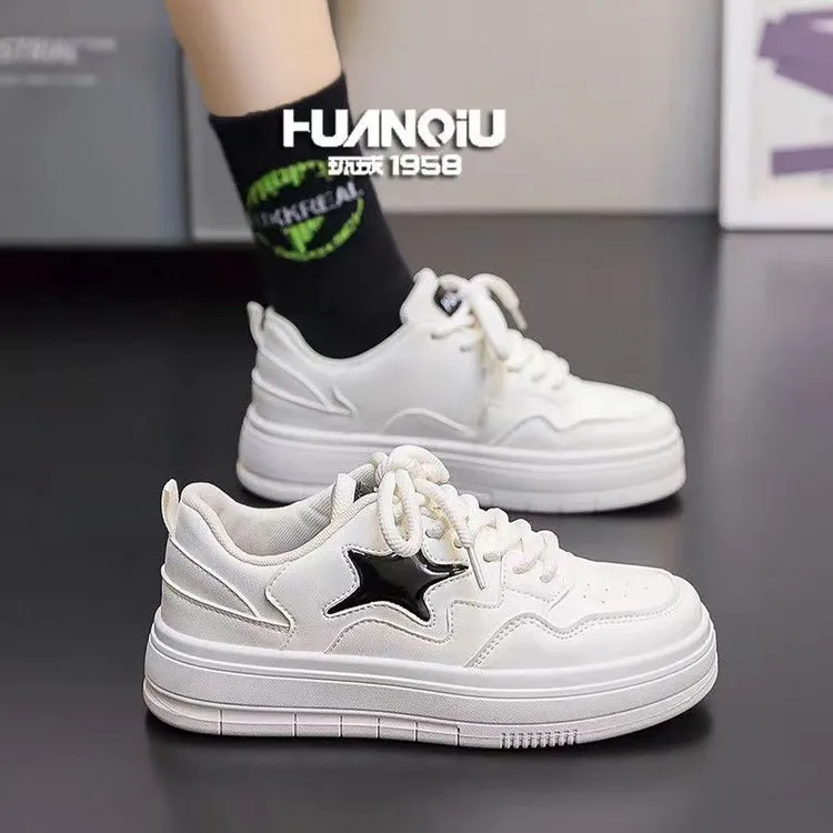 Academy Style Round Head Sponge Cake Thick Sole Casual Small White Fashionable And Comfortable High Height Board Shoes_voghion.com