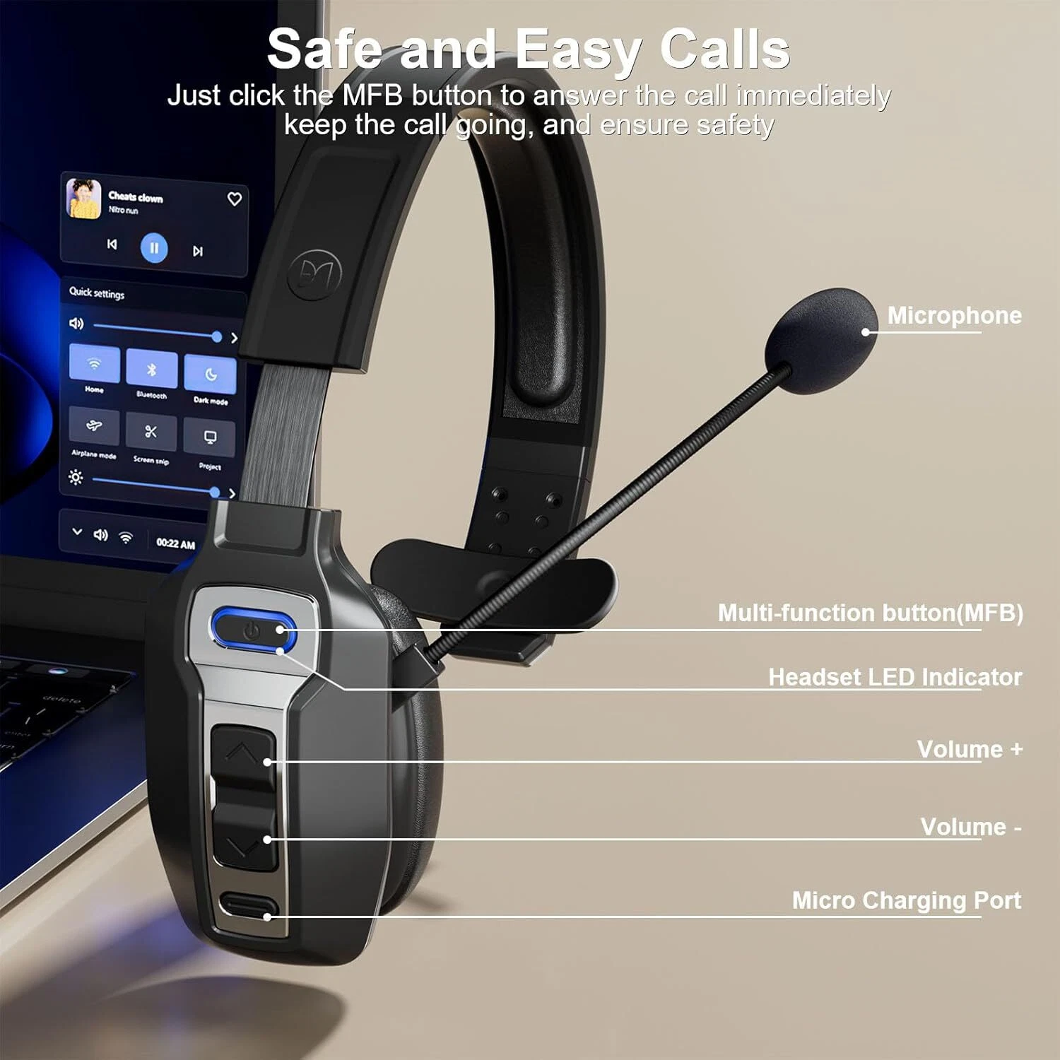Trucker Noise Cancelling Bluetooth Headset Wireless Headphone For Truck Drivers_voghion.com