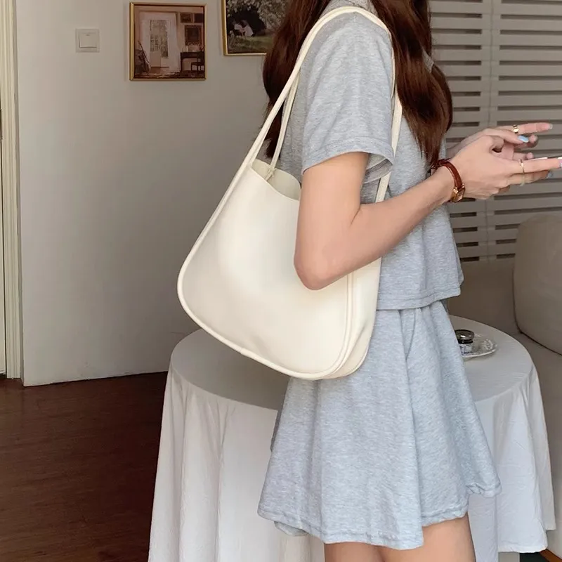 Summer PU Leather Women Underarm Totes Pure Color Casual Small Top-Handle Bags Handbags Purse Ladies Shoulder Bag_voghion.com