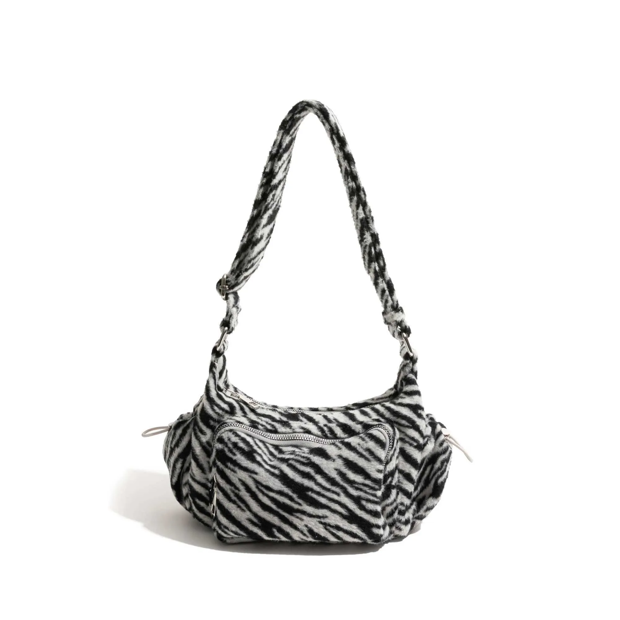 MABULA Vintage Fluffy Multi-poches Sac à main léopard pour femmes Motif animal Zèbre-rayure Élégant Sac de téléphone pour dames_voghion.com