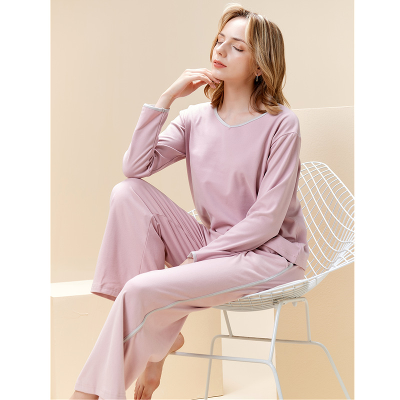 Fløjl pyjamas sæt til kvinder v-hals pullover hjemmetøj sæt_voghion.com
