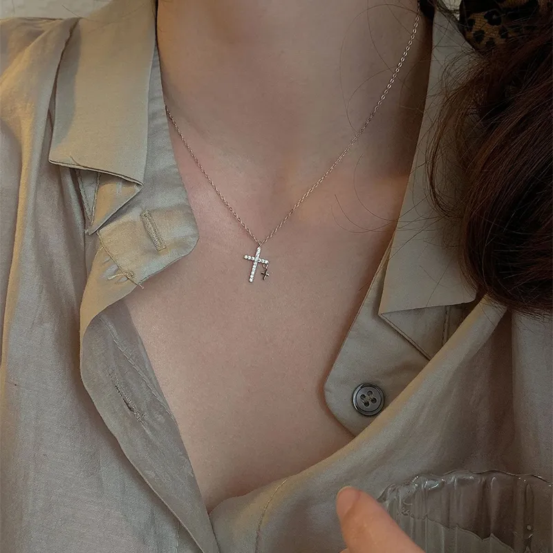 Anheng Halskjeder Glitrende Zirkon Halskjede For Kvinner Mote Elegant Minimalistisk Kors Geometrisk Sommer Kragebeinkjede_voghion.com
