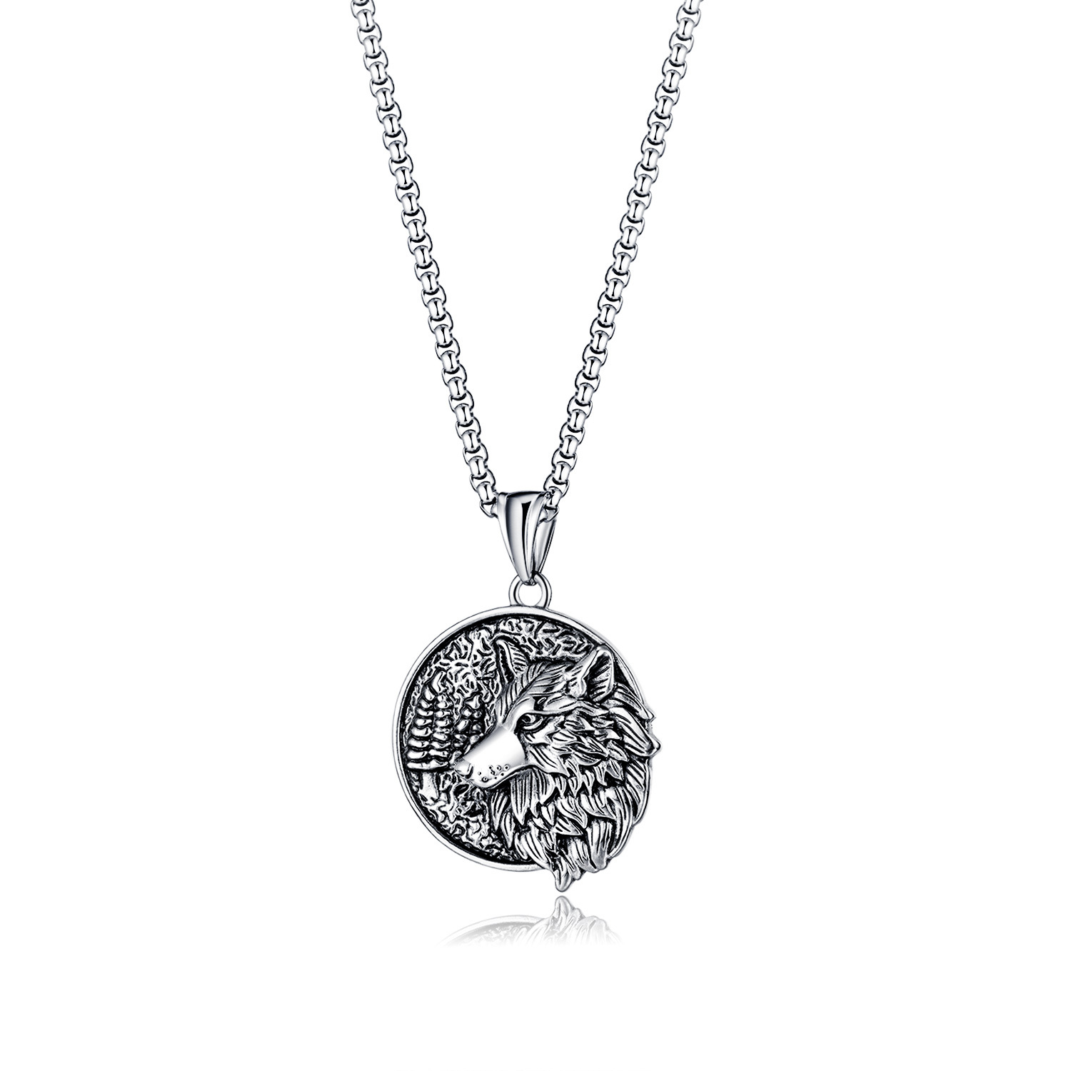 Collier personnalisé en acier titane avec tête de loup tendance_voghion.com