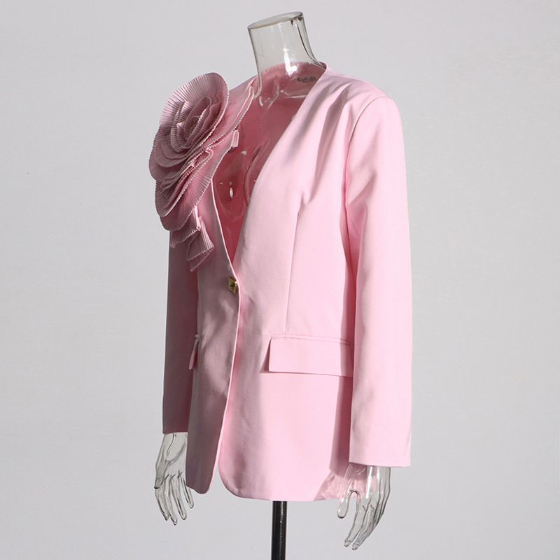 Women's Clothing Temperamental commuting one button V neck 2024 new design sense splicing three dimensional large plate_voghion.com