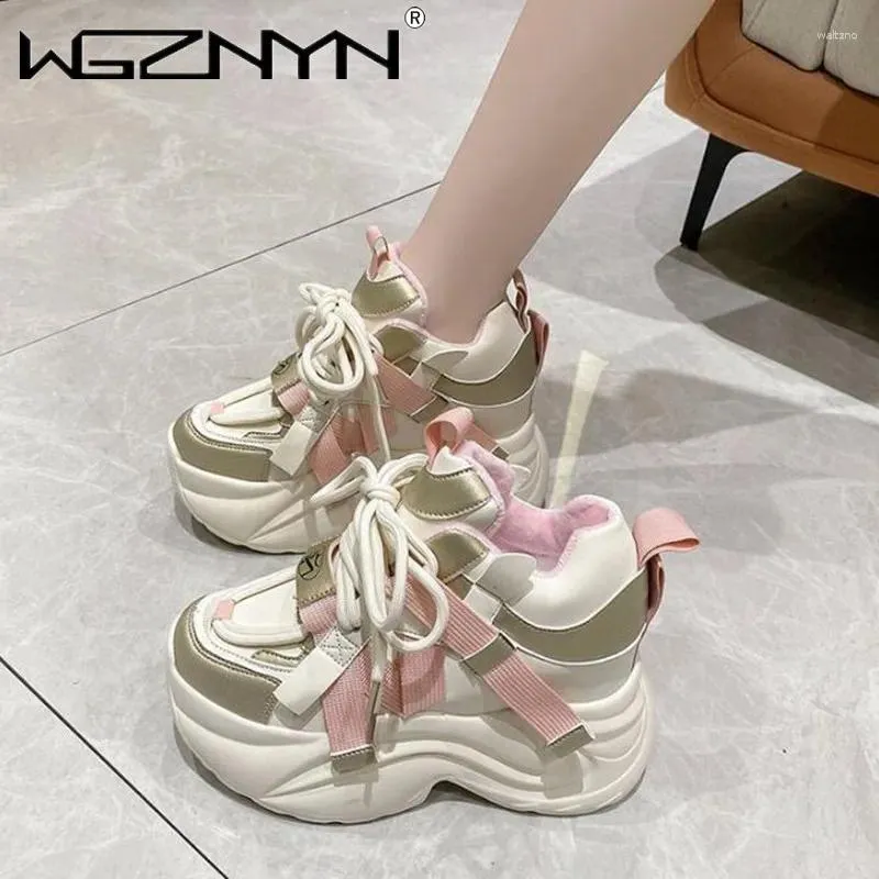Casual schoenen voor dames, warme, dikke sneakers met 10 cm hak, herfst/winter, dikke zool, gevulkaniseerd, hoog platform, leer voor dames_voghion.com