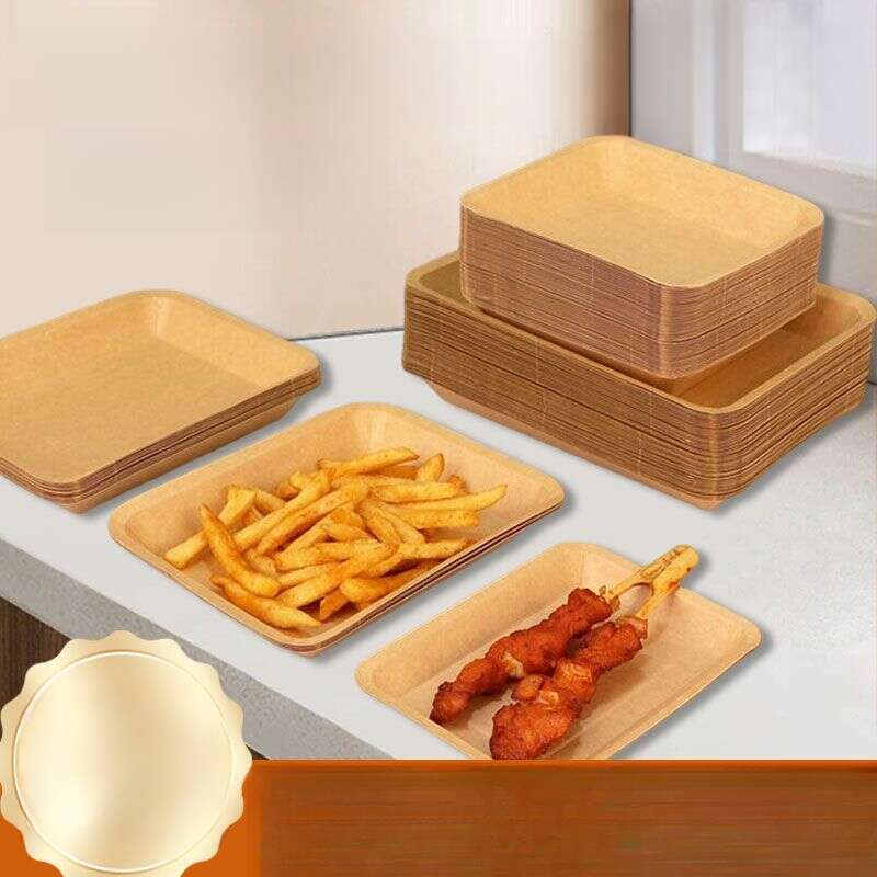 Tăvi din hârtie kraft îngroșată, de unică folosință, rezistente la ulei, farfurii de picnic, frigărui pentru grătar, cartofi prăjiți, tăvi pentru gustări_voghion.com