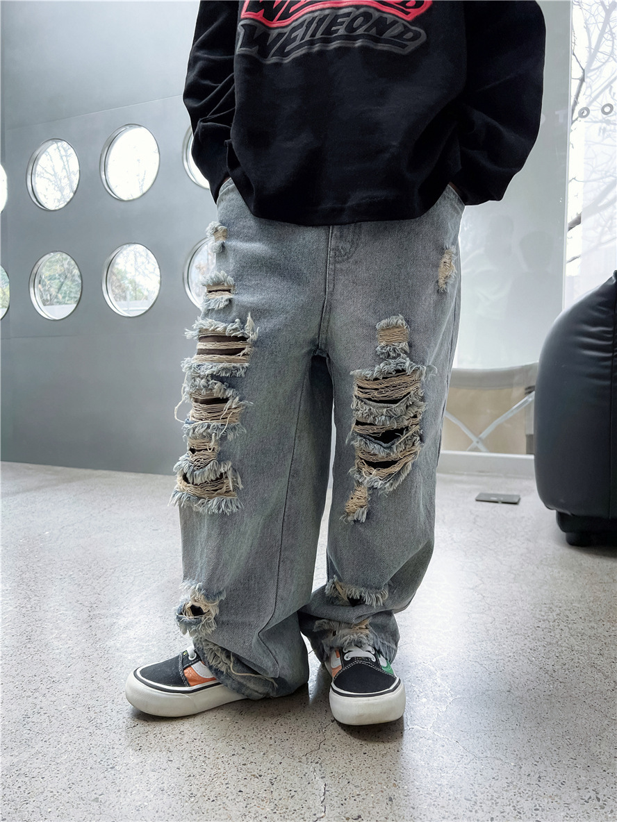 Mutter & Kinder Kinder jeans Jungen mode zerrissene hosen Baby hosen Hipster kinder hosen_voghion.com