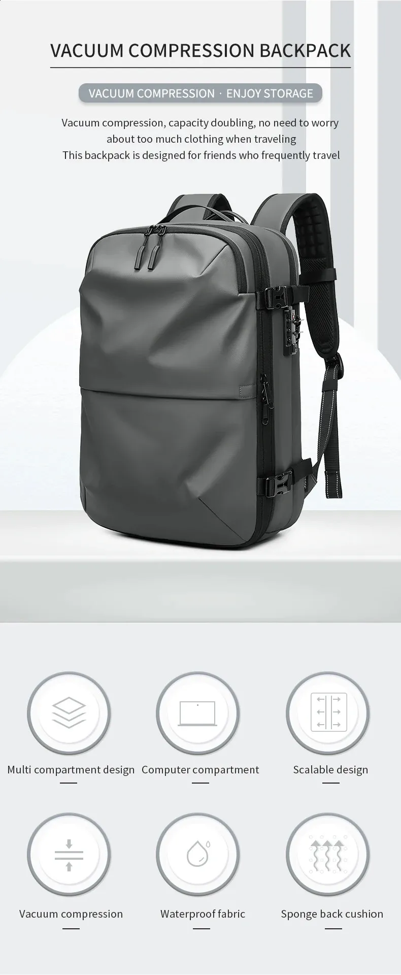 Sac à dos de voyage à compression sous vide pour hommes, sac à dos d'école de grande capacité pour ordinateur portable de 17 pouces, sac à dos de randonnée étendu 240729_voghion.com