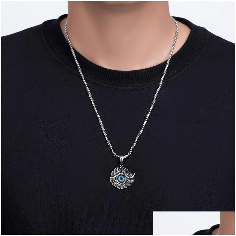 Collane con ciondolo con occhio malvagio per uomo in acciaio inossidabile 316 con occhi azzurri, collana alla moda, consegna a domicilio, gioielli Dhlb4_voghion.com
