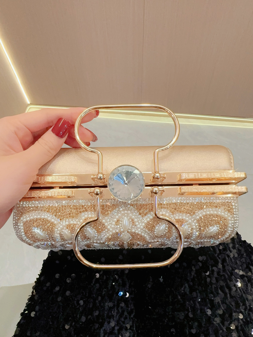 Nouveau sac à main de mariage d'équipe de barre avec le sac de Banquet de bandoulière incrusté de diamant_voghion.com