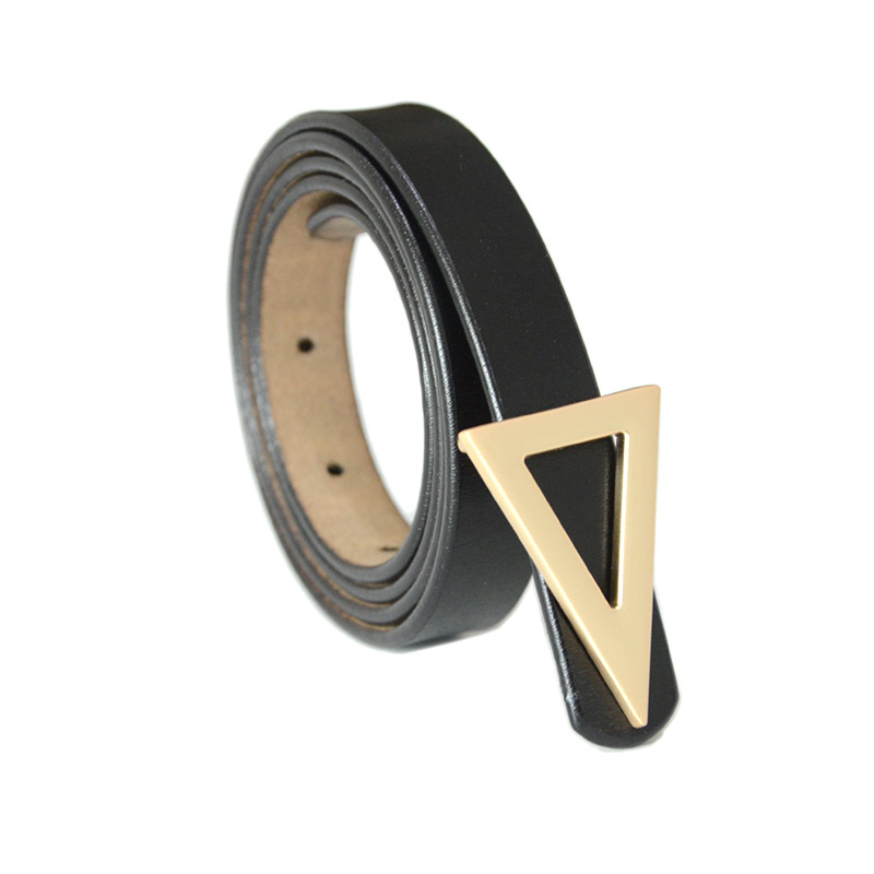 Ceinture polyvalente version coréenne pour femmes, ceinture décorative à boucle triangulaire en cuir de vache véritable, taille fine simple à boucle unique_voghion.com