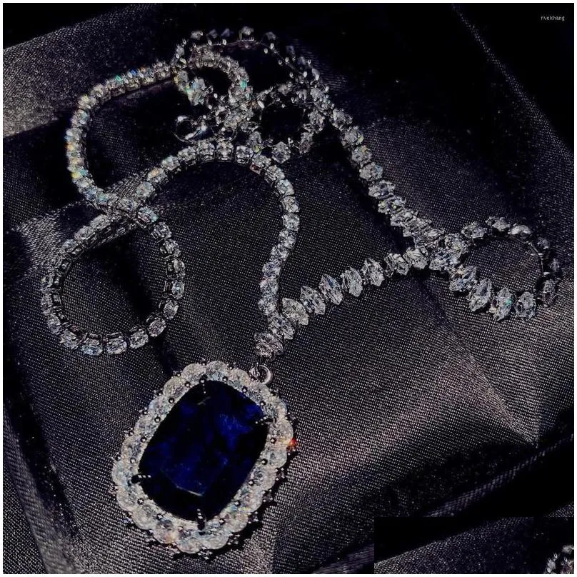 Collares colgantes Foydjew con zafiro artificial y diamante azul color plata, collar de boda para mujer, joyería nupcial_voghion.com