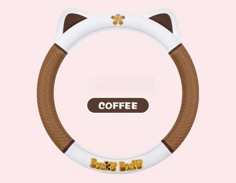 Housse de volant de voiture mignonne et mignonne, adaptée à toutes les saisons, design en maille, housse de poignée de voiture avec petit chat_voghion.com