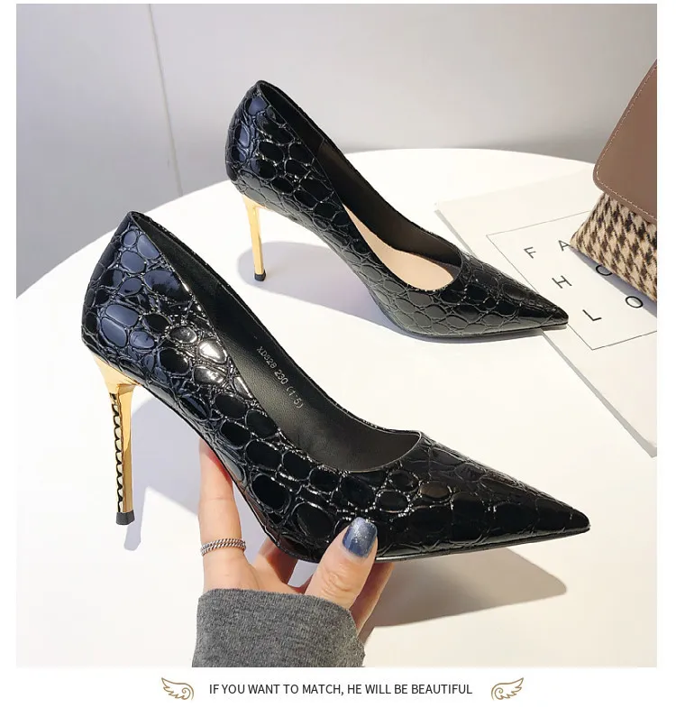 Weibliche High Heels Sexy Pumps mit Handtasche Sets Krokodil Pu Büro Dame Kleid Party Schuhe Match Frauen Gripsack Braun_voghion.com