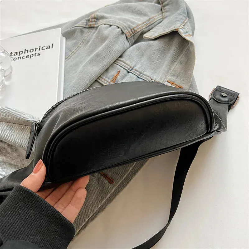 Moteriškos juodos odos krūtinės krepšiai per petį, skirti moterims, diržo krepšiams, moteriškiems juosmens krepšiams, telefonui, 240829_voghion.com