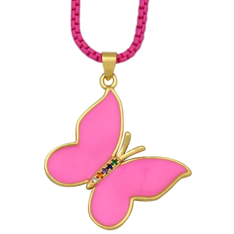 Collane con ciondolo a forma di farfalla multicolore, collana smaltata per donna e ragazza, girocollo a catena sottile, dolce gioiello di tendenza a forma di insetto._voghion.com