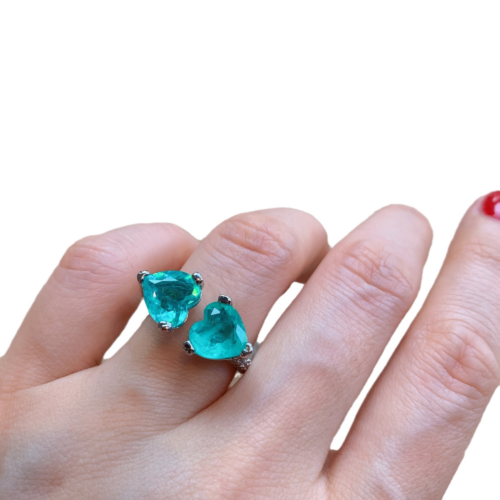 Anello a forma di cuore con finta pietra per donna, design aperto elegante e semplice_voghion.com