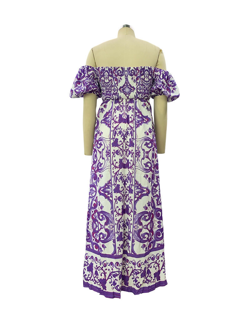 Robe imprimée bohème à la mode pour femmes, col une ligne_voghion.com