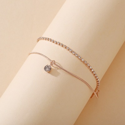 Schmuck Kreative Einfache Neue Doppelschicht Eingelegte Diamant Schlange Knochen Fußkettchen_voghion.com