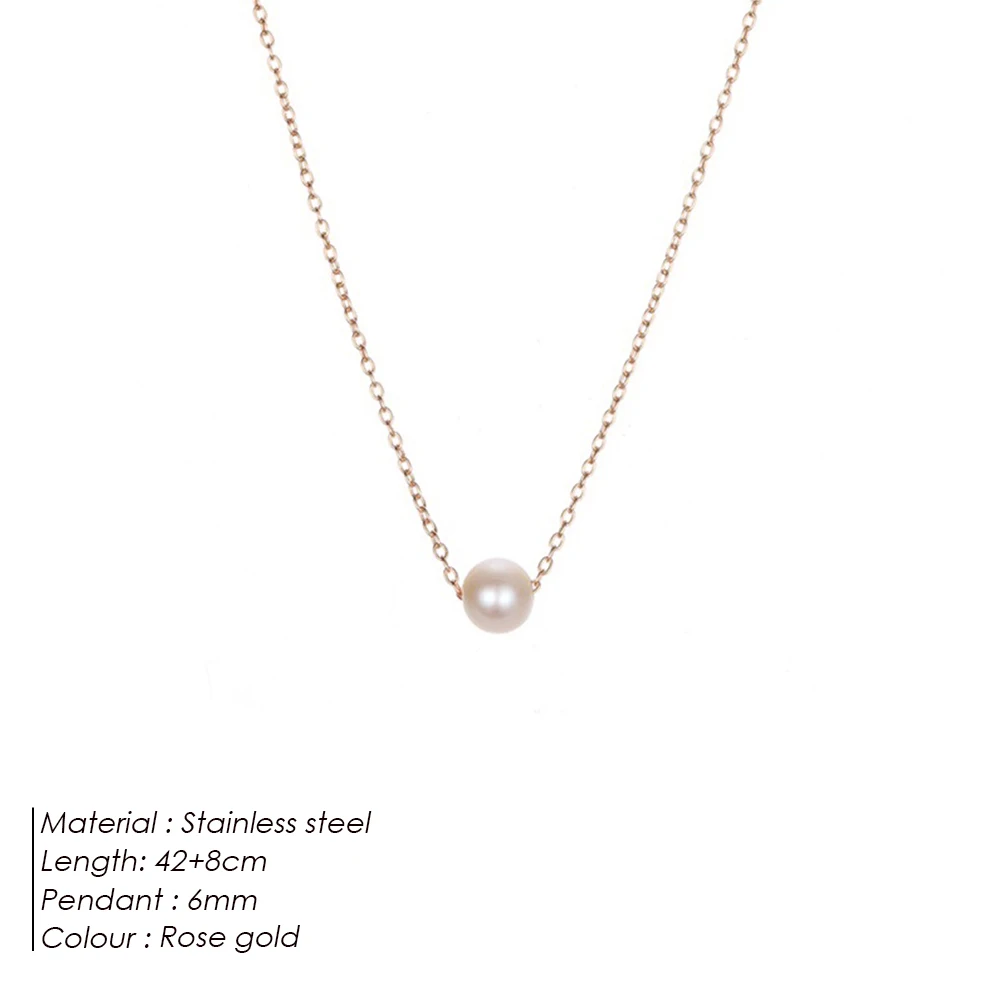 Collier perles en acier inoxydable élégant pour femme_voghion.com